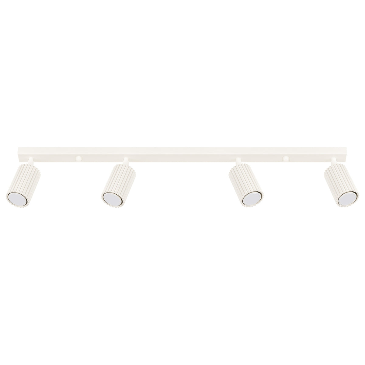 Plafonnier barre Karbon laque beige à quatre spots cannelés orientables sur fond blanc