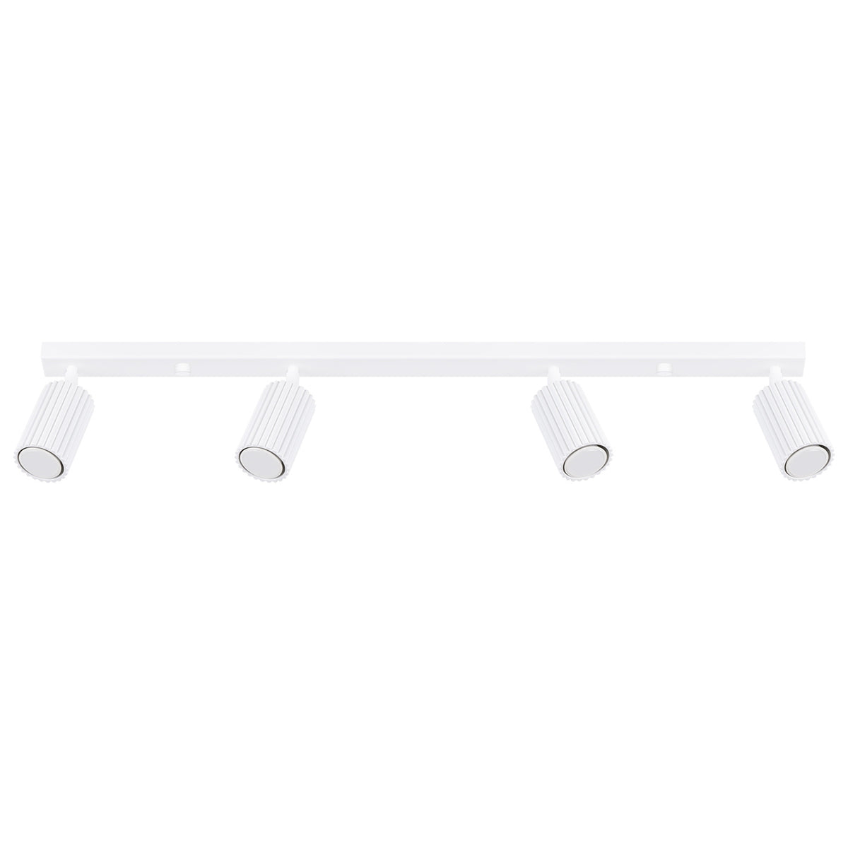 Plafonnier barre Karbon laque blanche à quatre spots cannelés orientables sur fond blanc