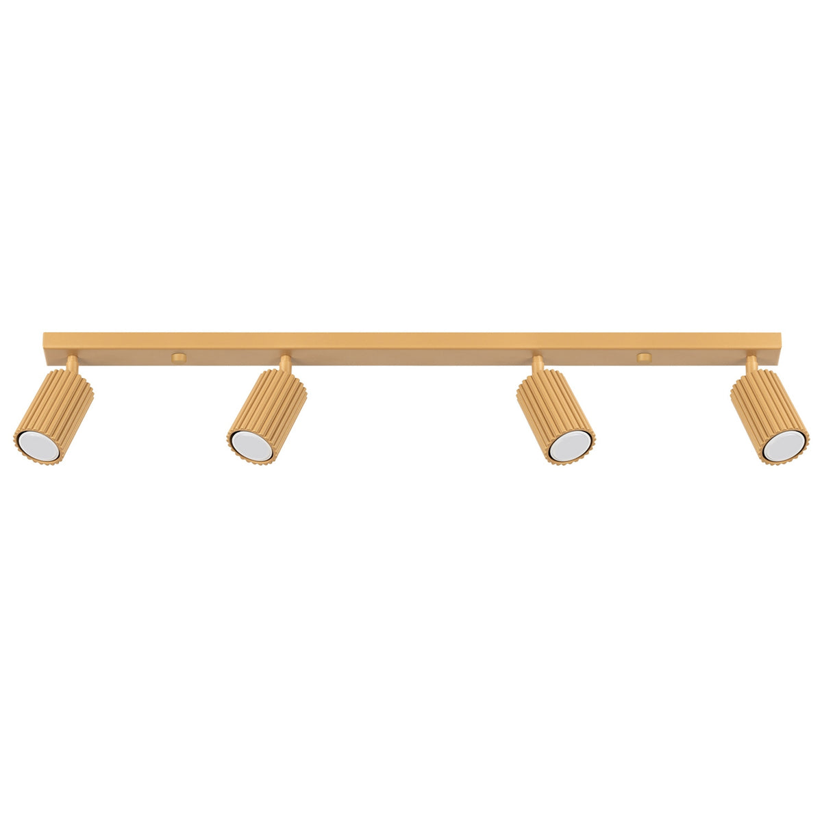 Plafonnier barre Karbon laque dorée à quatre spots cannelés orientables sur fond blanc
