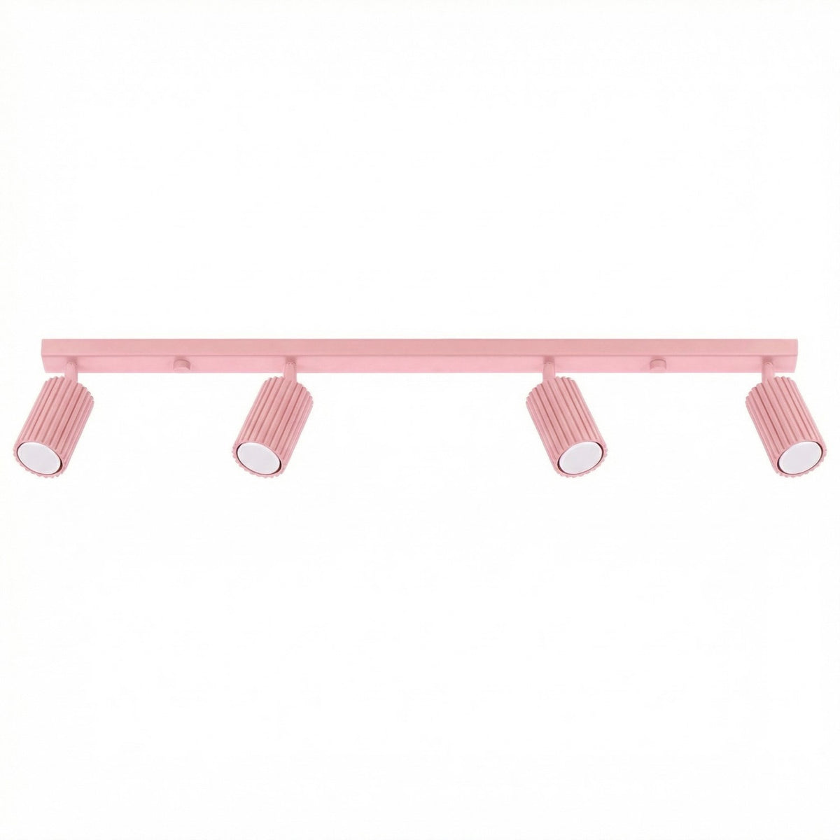 Plafonnier barre Karbon laque rose à quatre spots cannelés orientables sur fond blanc