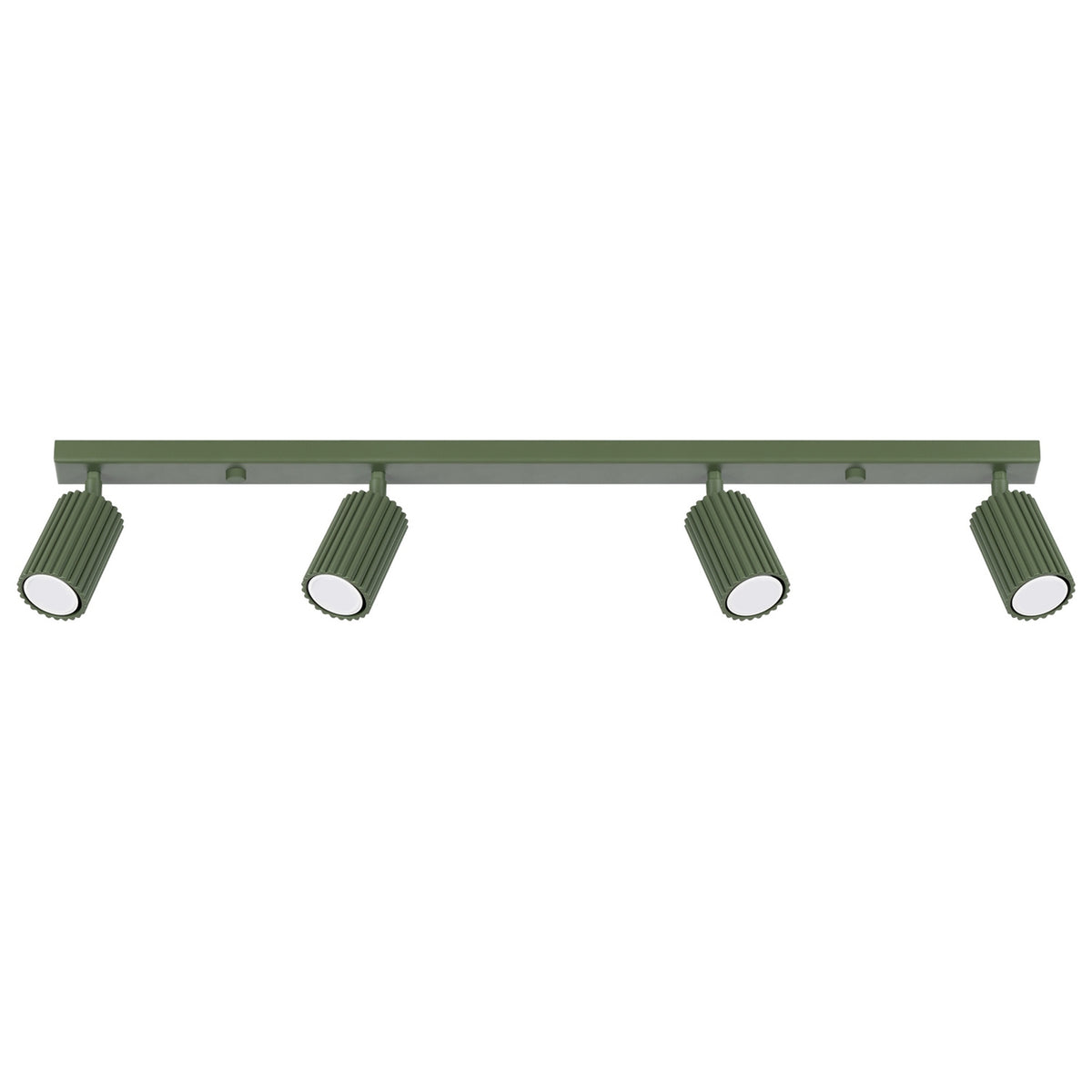 Plafonnier barre Karbon laque vert olive à quatre spots cannelés orientables sur fond blanc
