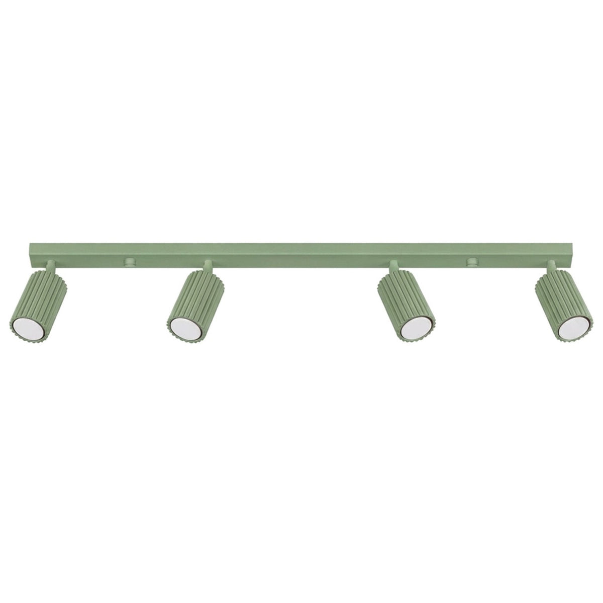Plafonnier barre Karbon laque vert sauge à quatre spots cannelés orientables sur fond blanc
