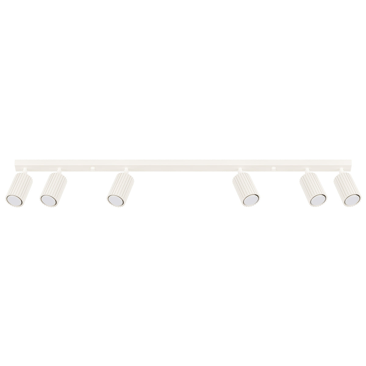 Plafonnier barre Karbon laque beige à six spots cannelés orientables sur fond blanc