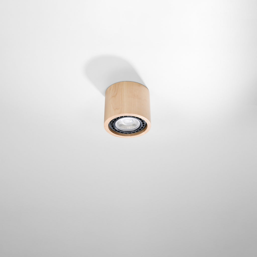 Plafonnier Basic 1 bois naturel, détail du bois et du réflecteur