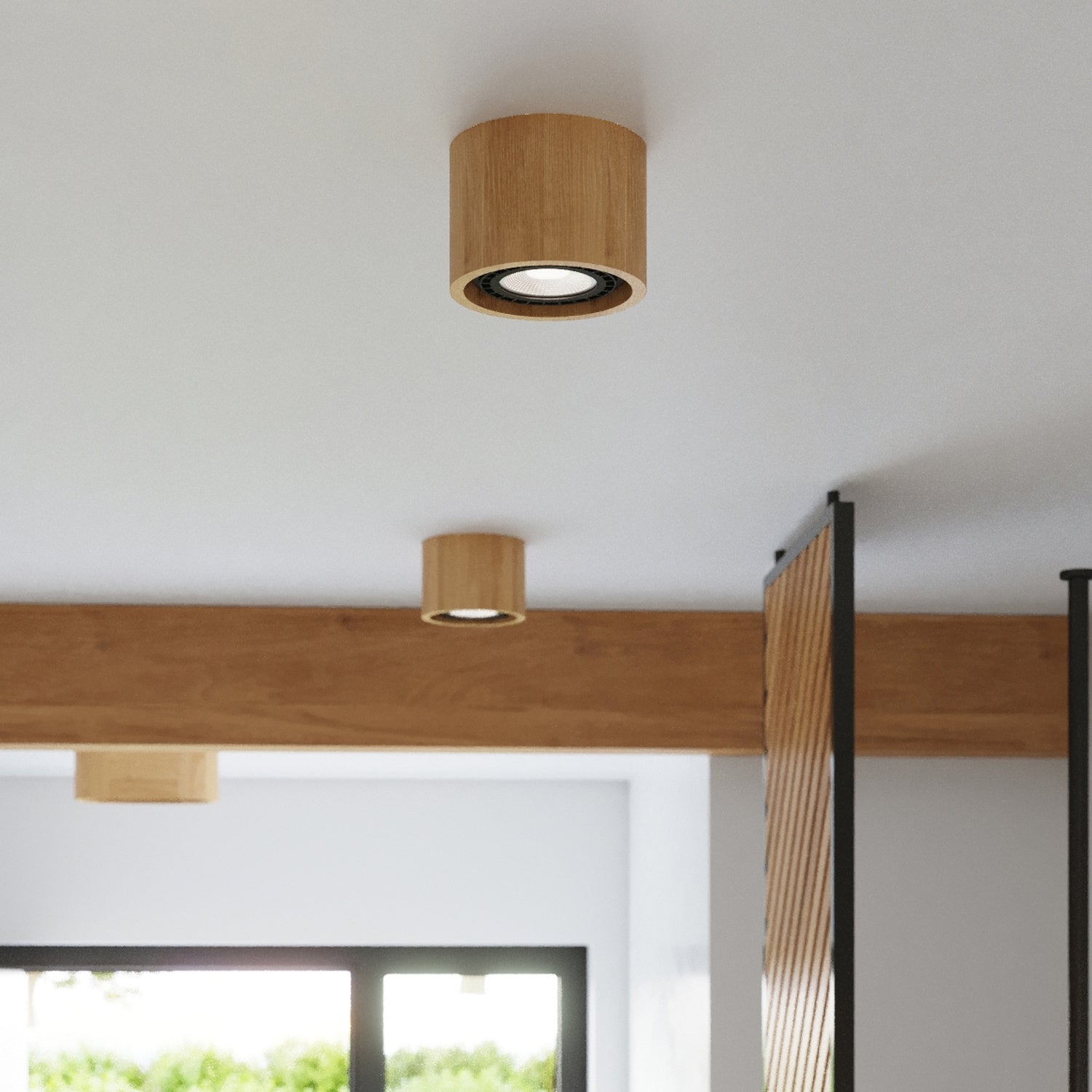 Plafonnier Basic 2 bois naturel, ambiance chaleureuse
