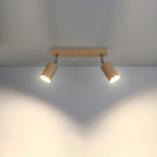 Plafonnier Berg 2 spots en bois naturel, spots cylindriques orientables sur une barre, tête orientable