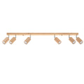 Plafonnier Berg 6 spots bois naturel, réglette de bois et six spots cylindriques orientables