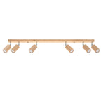Plafonnier Berg 6 spots bois naturel, réglette de bois et six spots cylindriques orientables