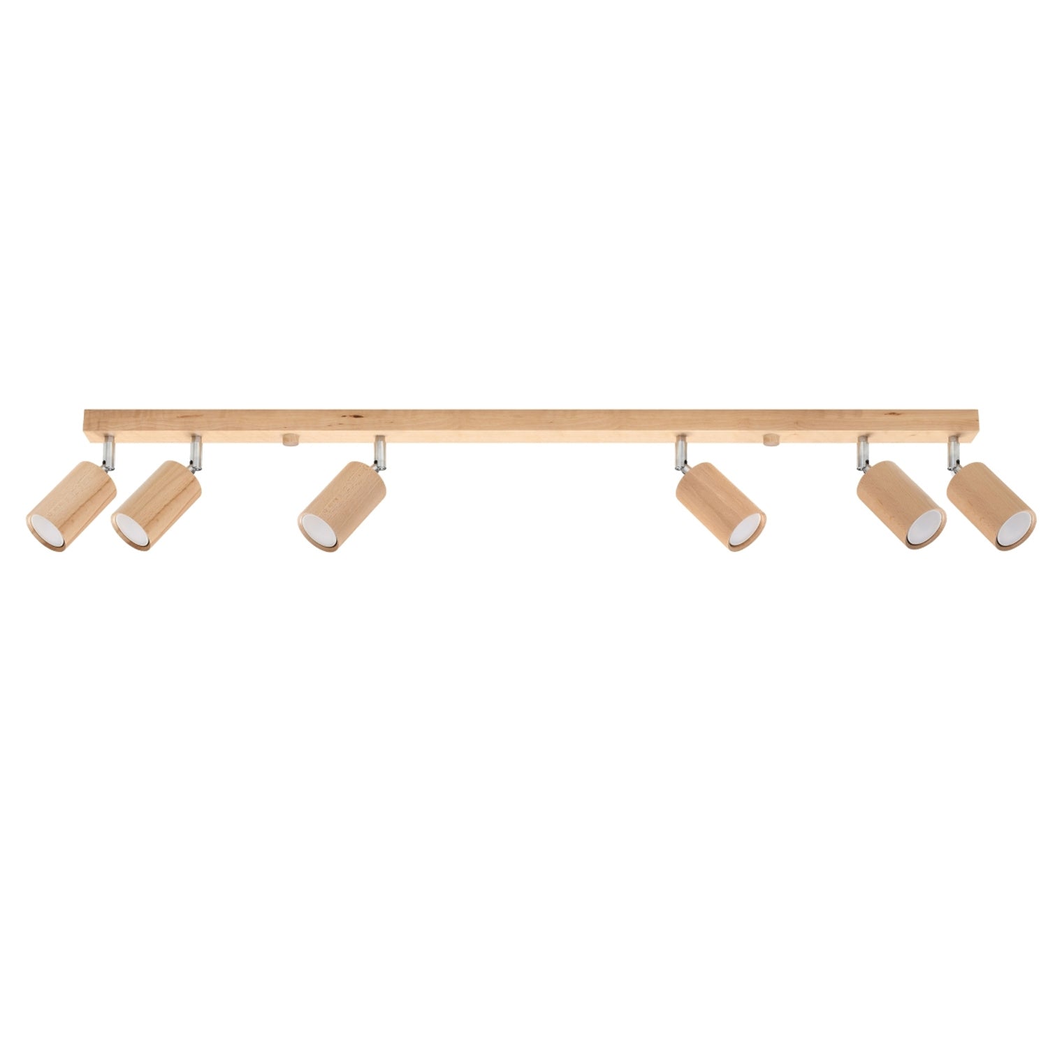 Plafonnier Berg 6 spots bois naturel, réglette de bois et six spots cylindriques orientables