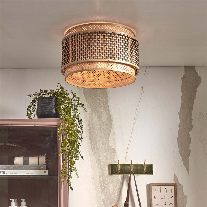 Dimensions Plafondlamp Bhutan bamboe natuurlijk en zwart trommel 40 cm E27