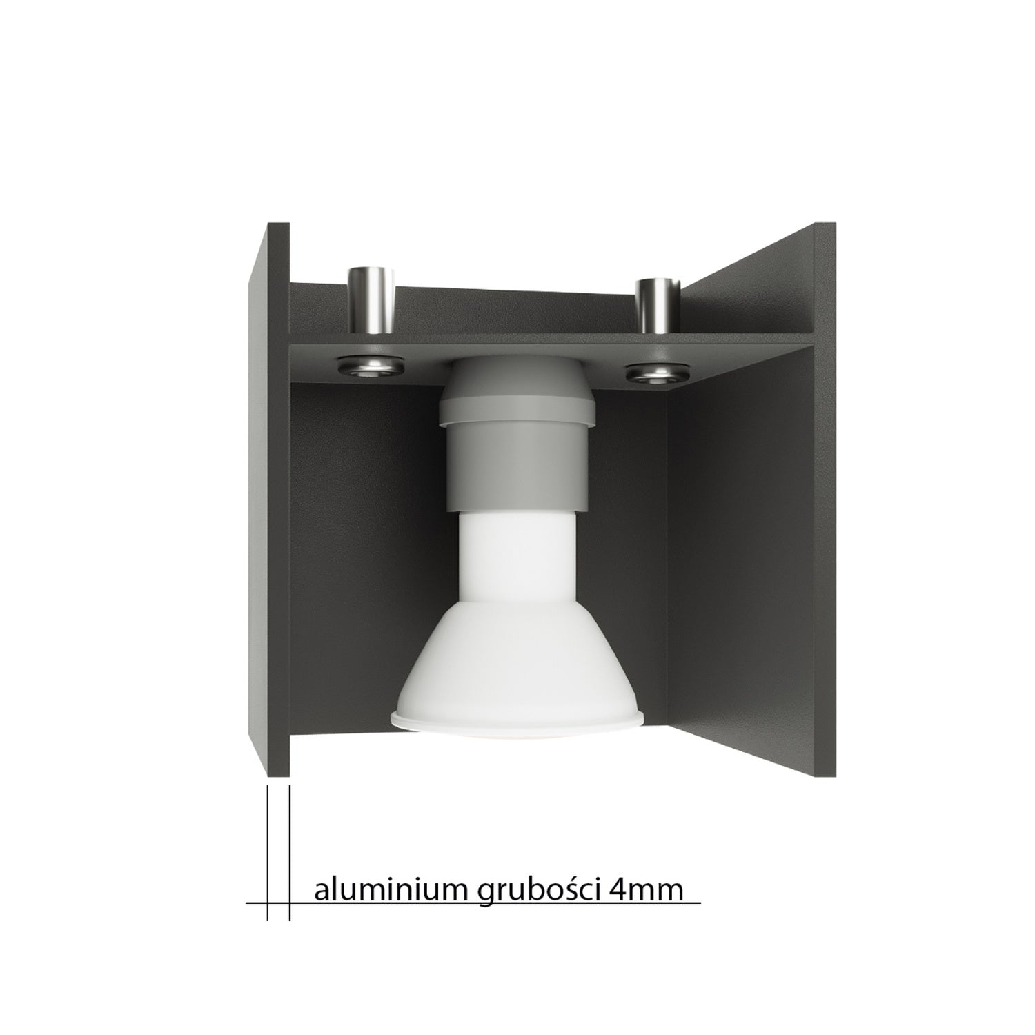 Vue en coupe du Blake : aluminium de 5 mm et douille GU10