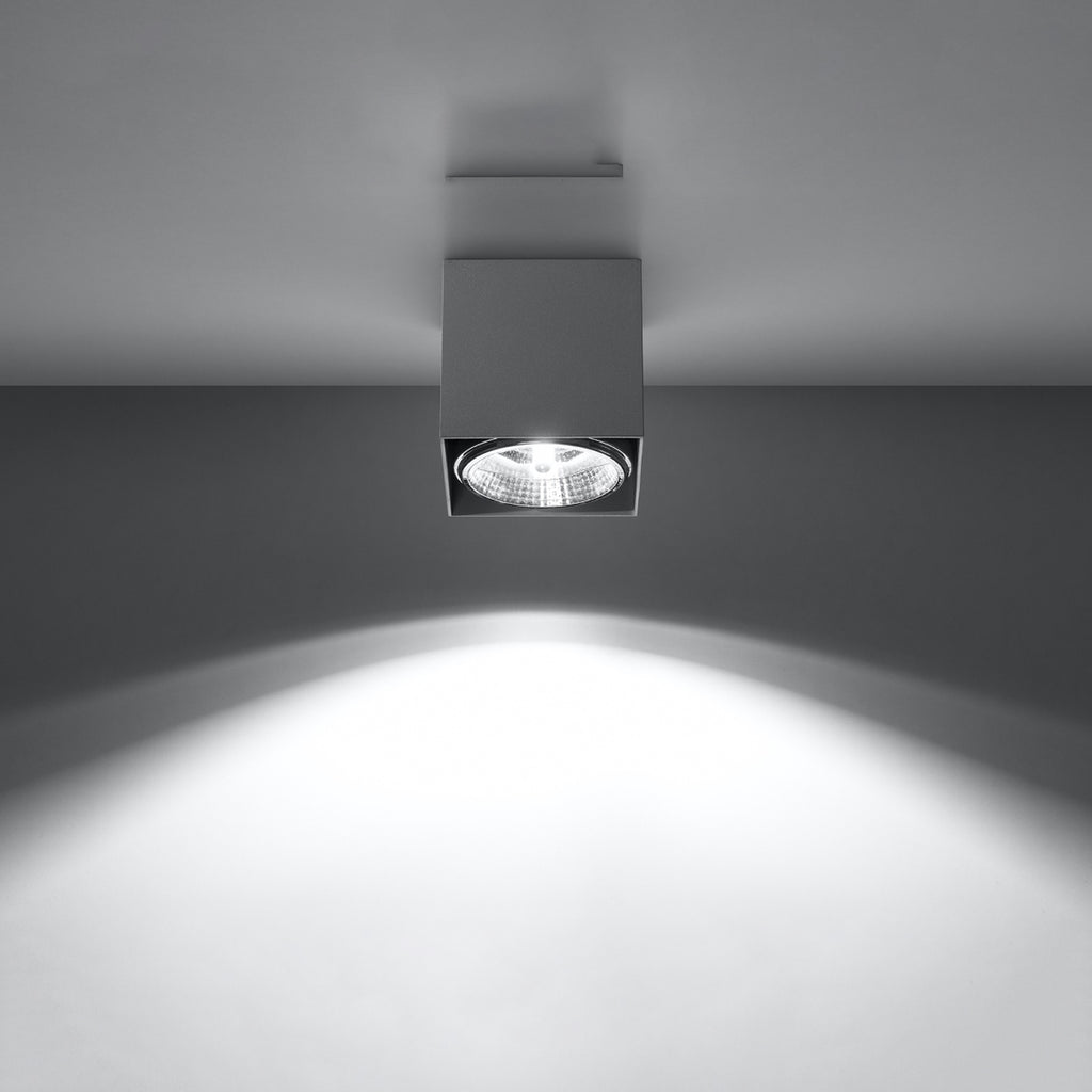 Plafonnier Blake en aluminium gris, downlight cube à réflecteur, réflecteur vu de dessous