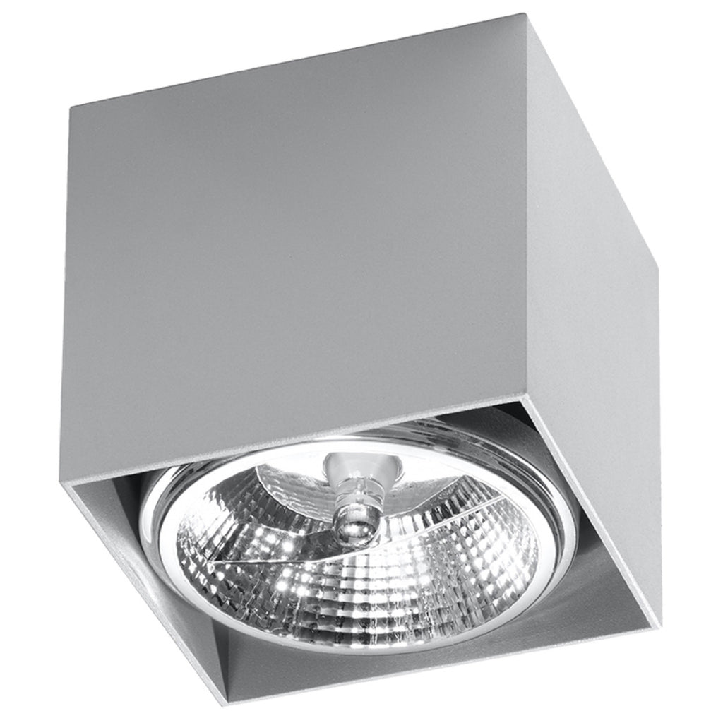 Plafonnier Blake en aluminium gris, downlight cube à réflecteur, vue de face