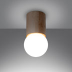Plafonnier Boomo 12 bois et verre opale G9 allumé, halo opale doux