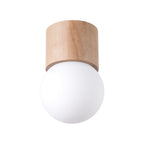 Plafonnier Boomo 8 bois et verre opale G9, cylindre de bois naturel et boule de verre opale blanc