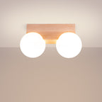 Plafonnier Bulbo 2 bois et verre opale G9 allumé