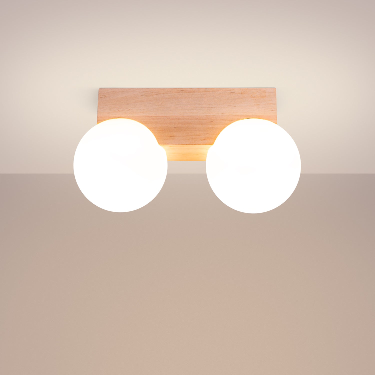 Plafonnier Bulbo 2 bois et verre opale G9 allumé