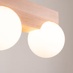 Plafonnier Bulbo 2 bois et verre opale G9, détail du bois