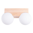 Plafonnier Bulbo 2 bois et verre opale G9, globe de verre opale et bois naturel