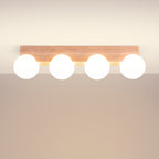Plafonnier Bulbo 4 bois et verre opale G9 allumé