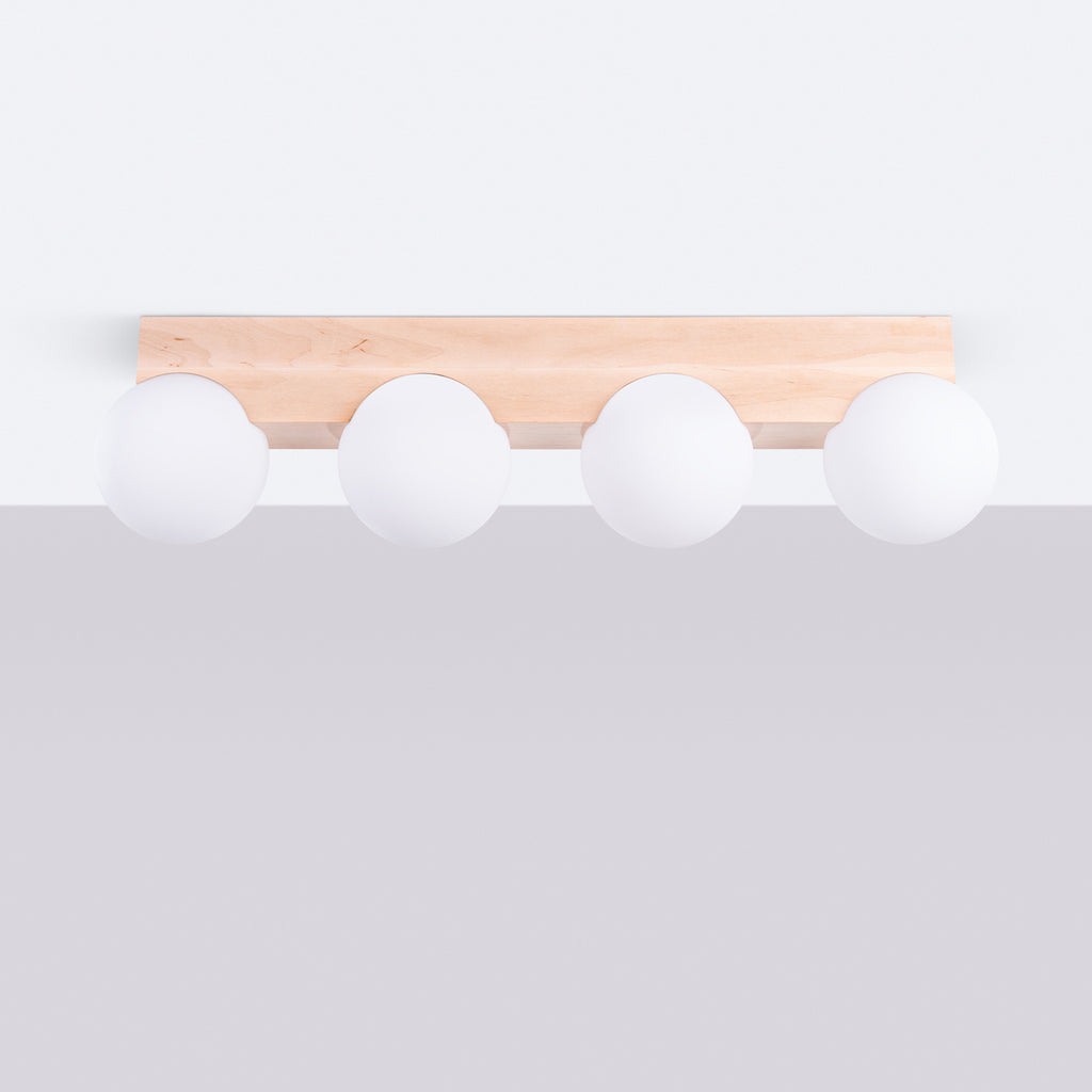 Plafonnier Bulbo 4 bois et verre opale G9 de profil