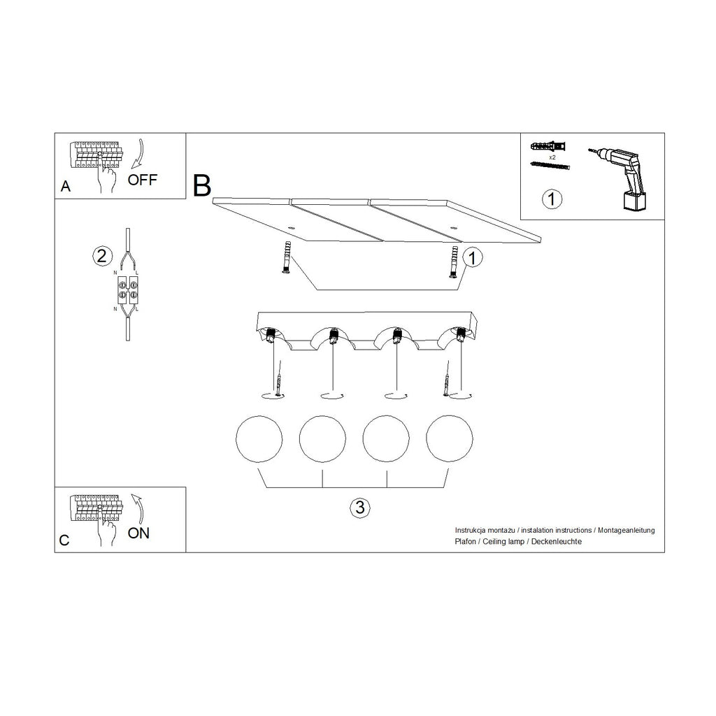 Notice de montage : Plafonnier Bulbo 4 bois et verre opale G9