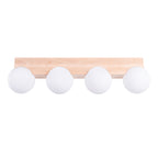Plafonnier Bulbo 4 bois et verre opale G9, globe de verre opale et bois naturel