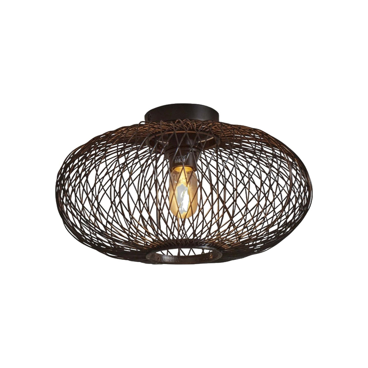 Plafonnier Cango bambou noir 40 cm détouré allumé sous sa rosace noire