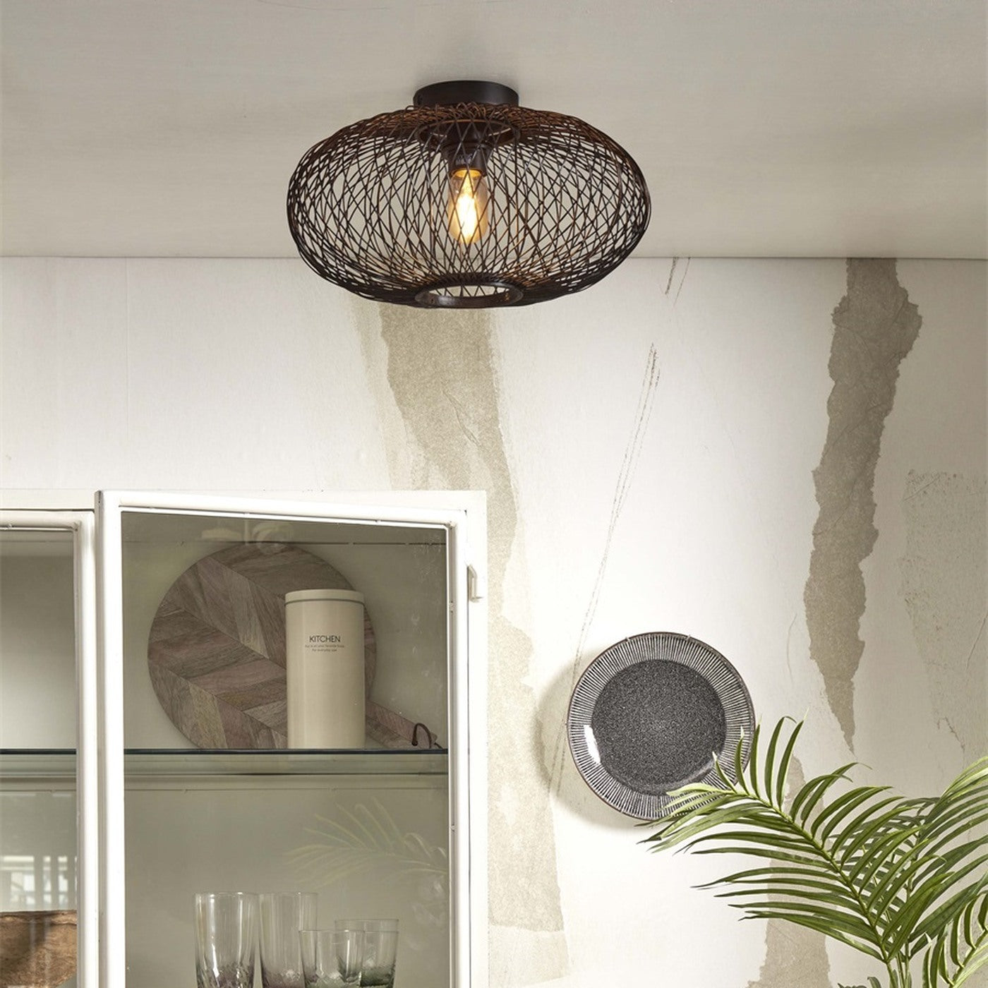 Plafonnier Cango bambou noir ellipse 40 cm E27, vue 2