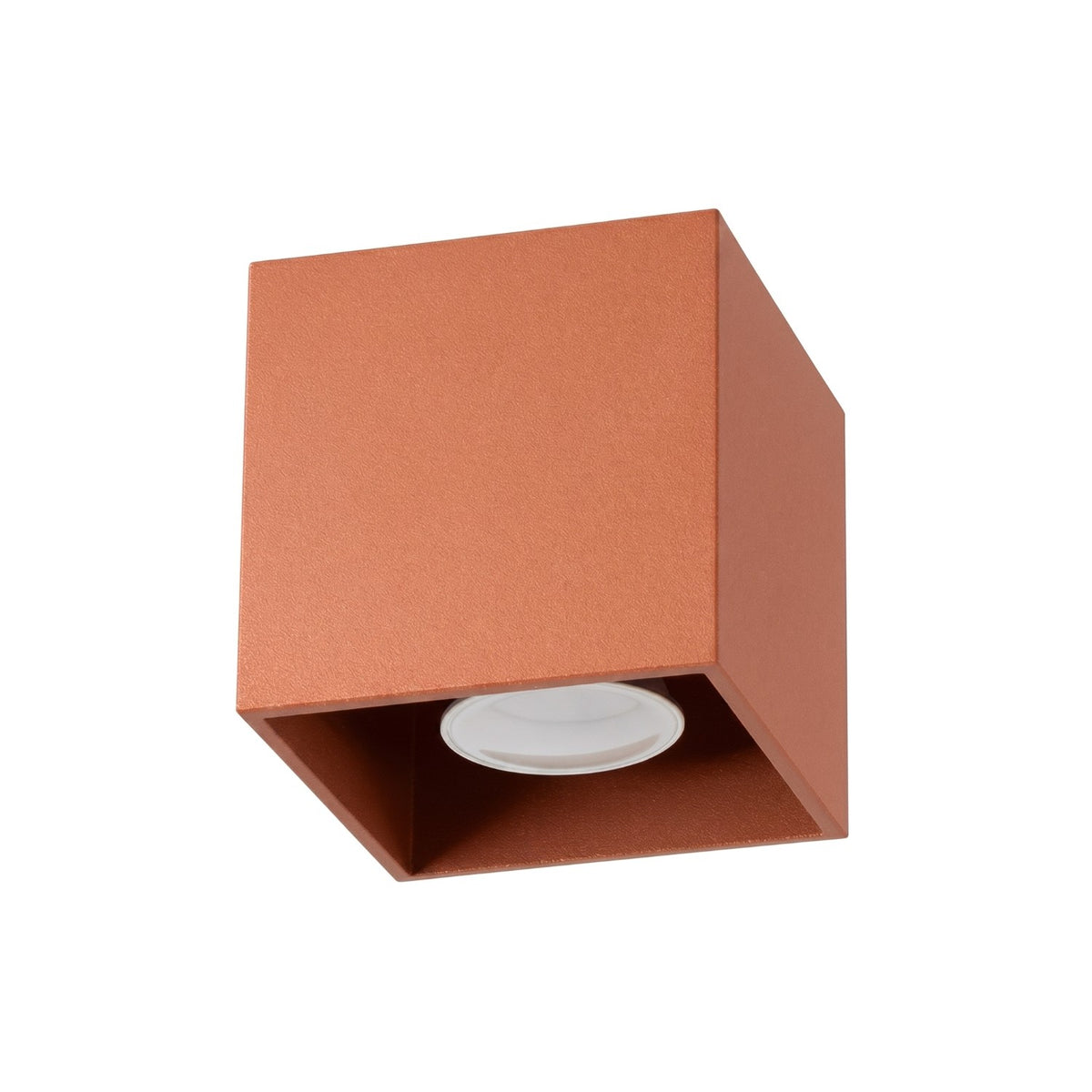 Plafonnier cube Quad laque rouge ocre détouré sur fond blanc