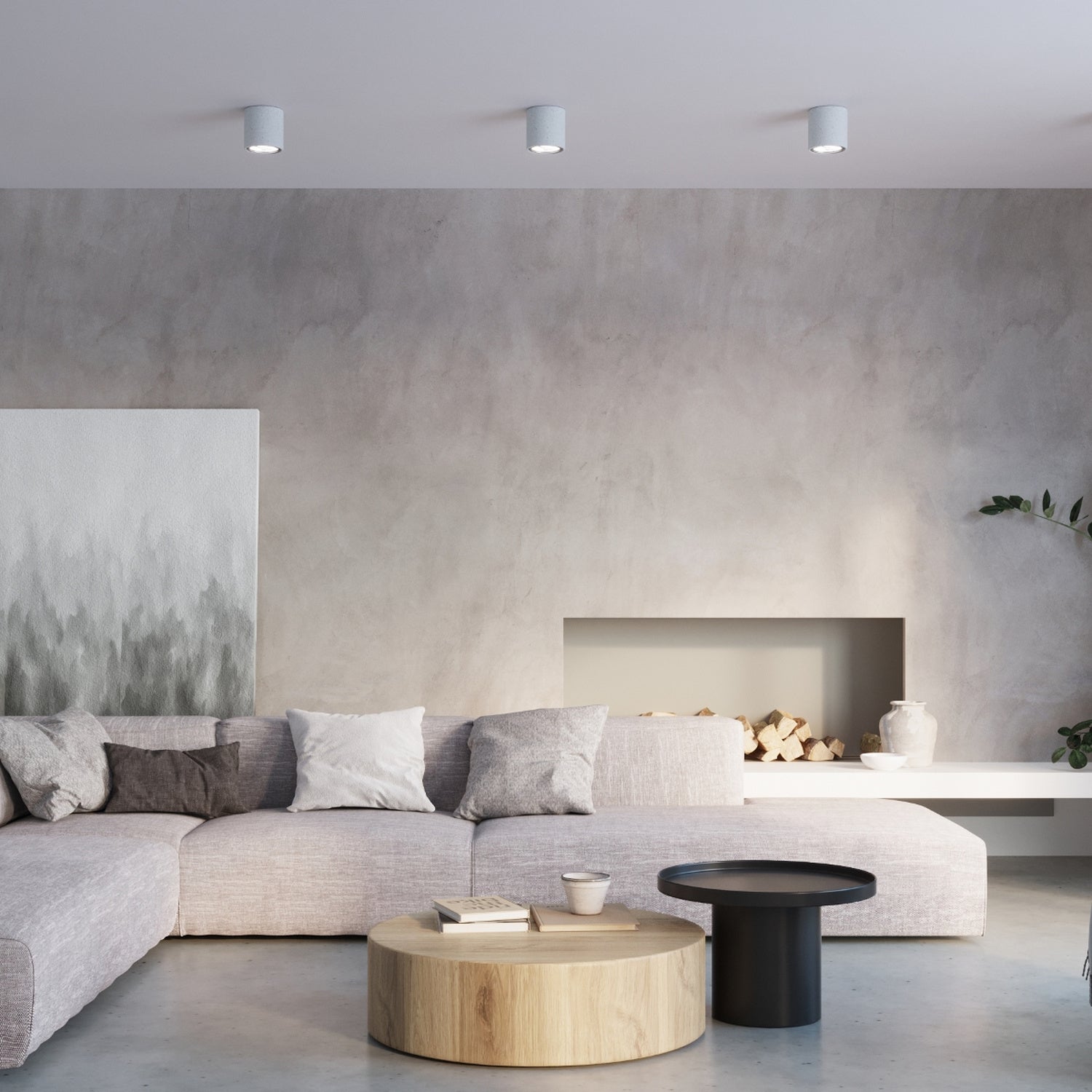Plafonnier Cullo en béton en situation dans un intérieur