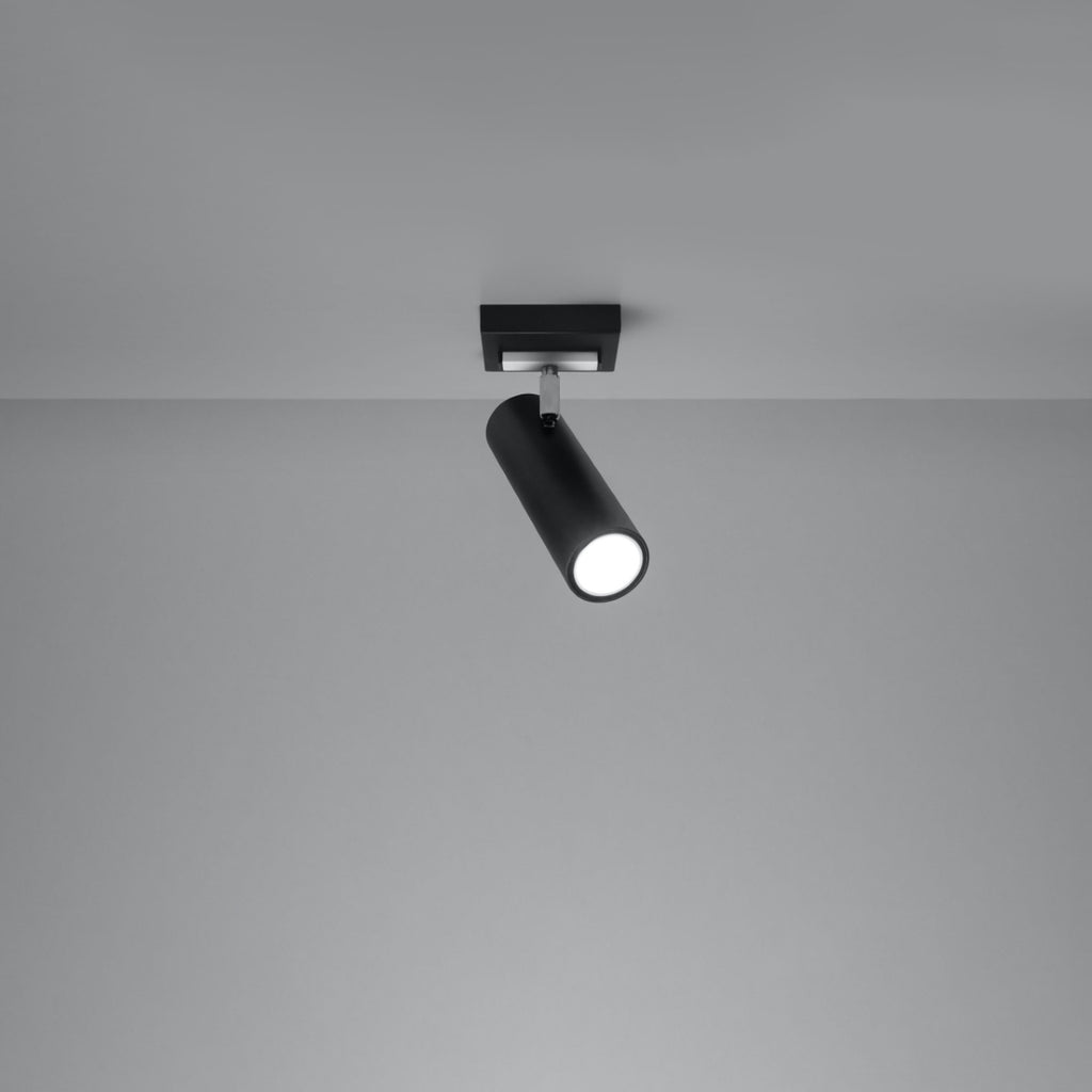 Plafonnier Direzione 1 spot acier noir allumé, faisceau orientable