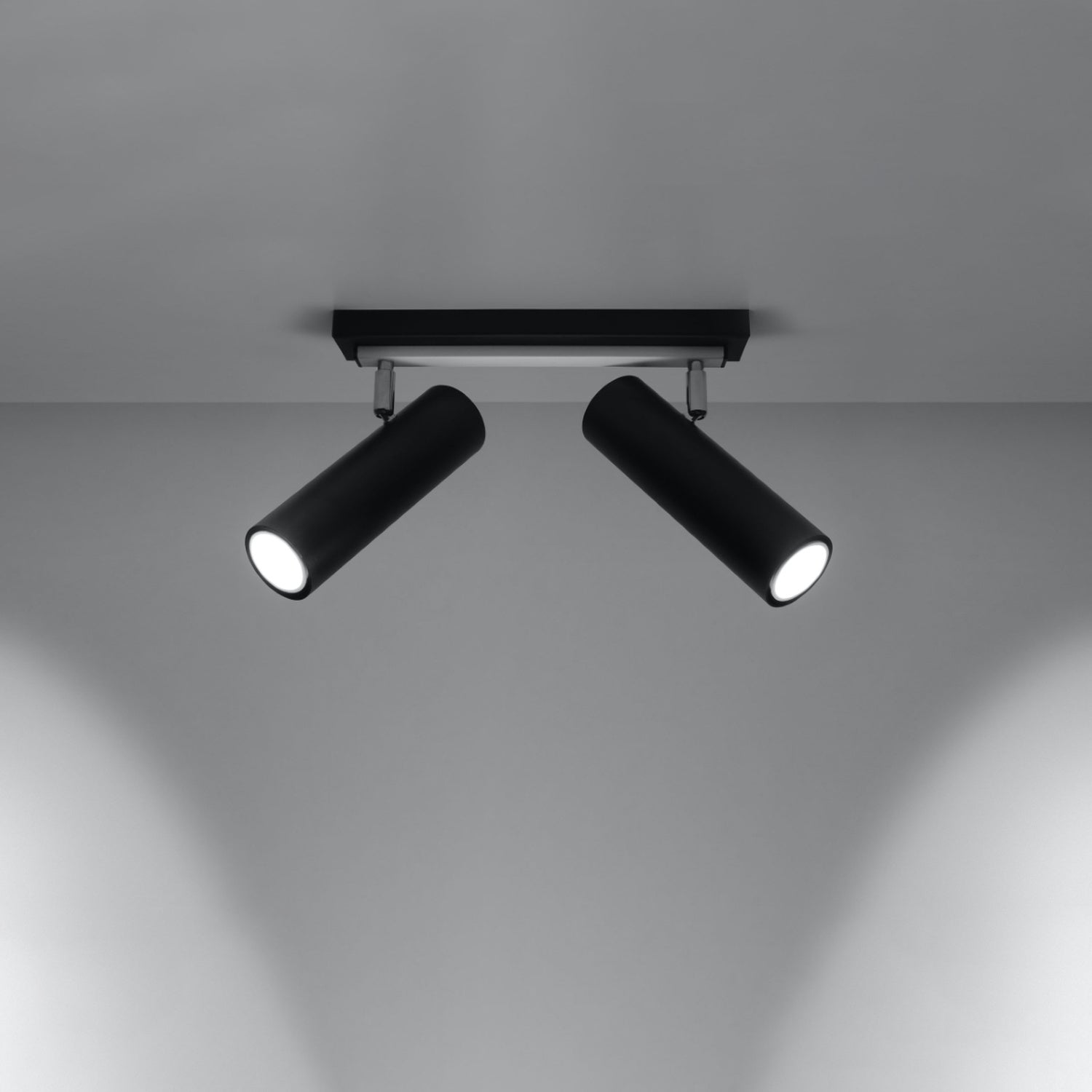 Plafonnier Direzione 2 spots acier noir allumé, faisceaux orientables