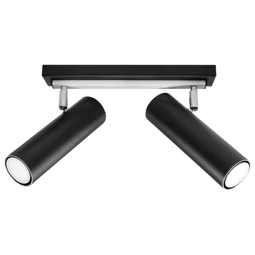 Plafonnier Direzione 2 spots en acier noir, tubes orientables