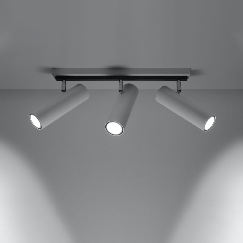 Plafonnier Direzione 3 spots acier blanc allumé, faisceaux orientables