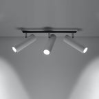 Plafonnier Direzione 3 spots acier blanc allumé, faisceaux orientables