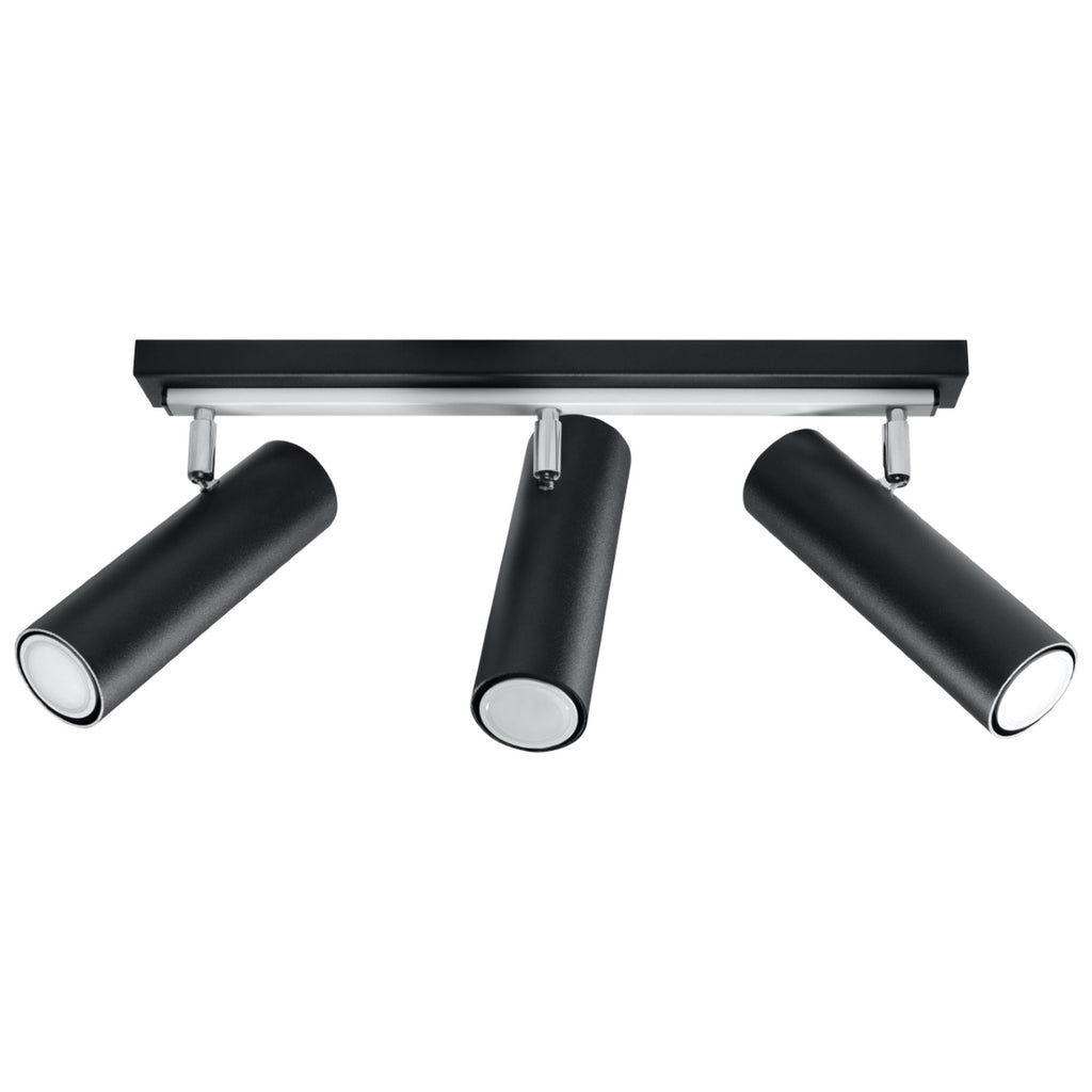 Plafonnier Direzione 3 spots en acier noir, tubes orientables