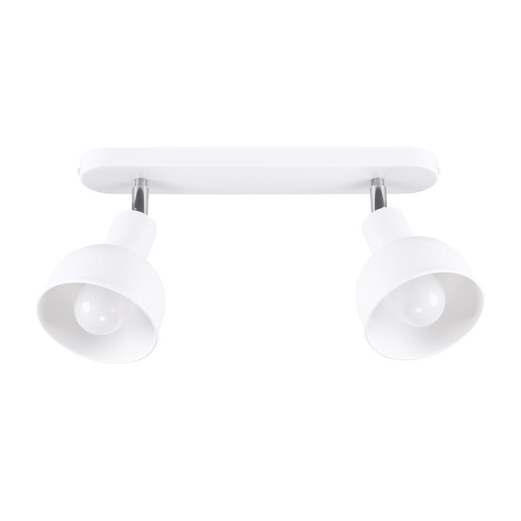 Plafonnier Elba 2 métal blanc E27, deux abat-jours cloche en acier blanc orientables sur une barre, ampoules E27