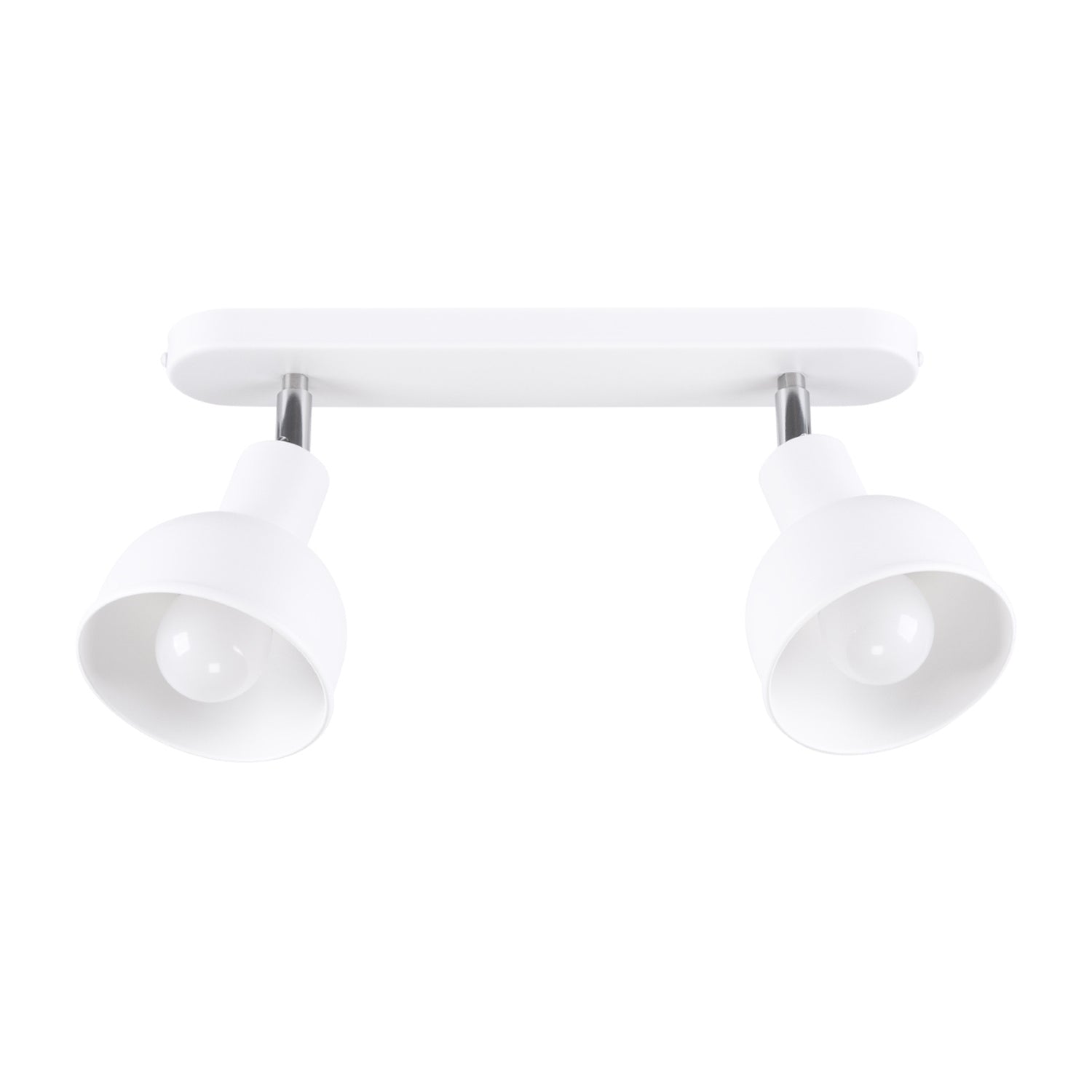 Plafonnier Elba 2 métal blanc E27, deux abat-jours cloche en acier blanc orientables sur une barre, ampoules E27
