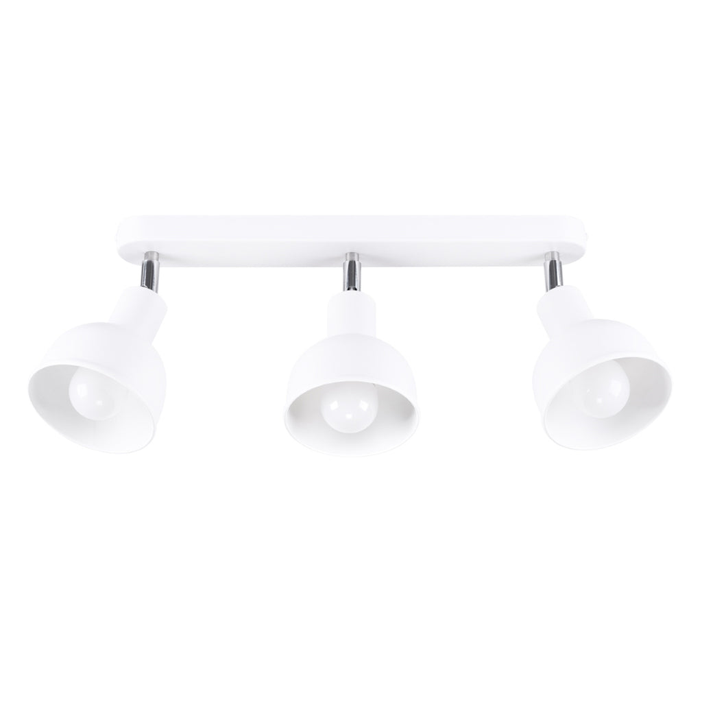 Plafonnier Elba 3 métal blanc E27, trois abat-jours cloche en acier blanc orientables sur une barre, ampoules E27