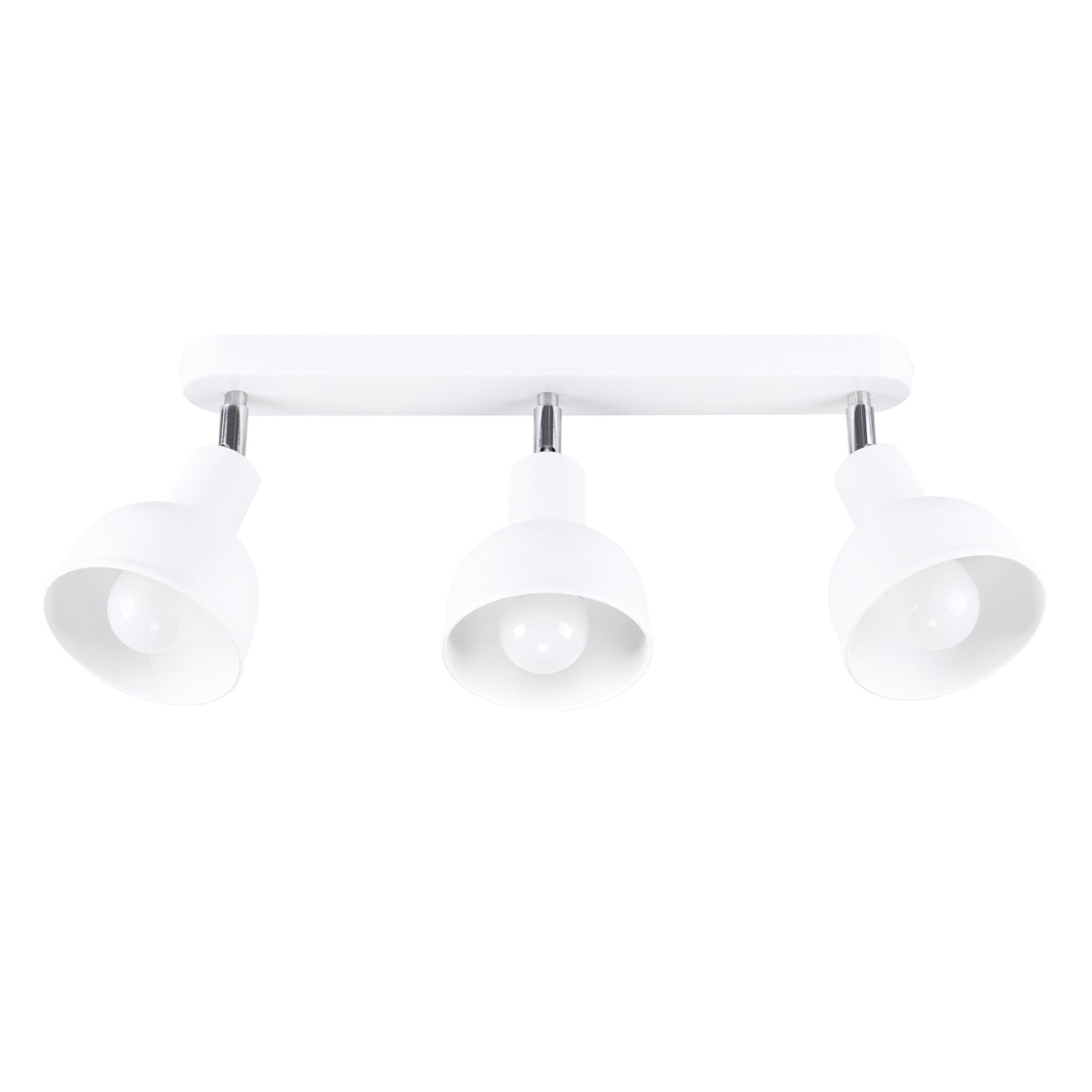 Plafonnier Elba 3 métal blanc E27, trois abat-jours cloche en acier blanc orientables sur une barre, ampoules E27