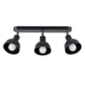 Plafonnier Elba 3 métal noir E27, trois abat-jours cloche en acier noir orientables sur une barre, ampoules E27