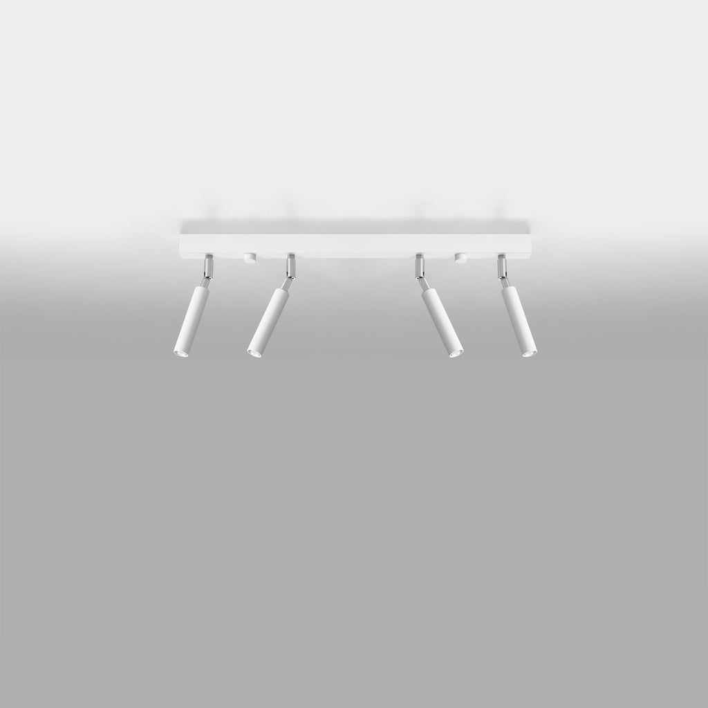Plafonnier Eyetech 4 blanc, détail de la rotule chromée et du tube