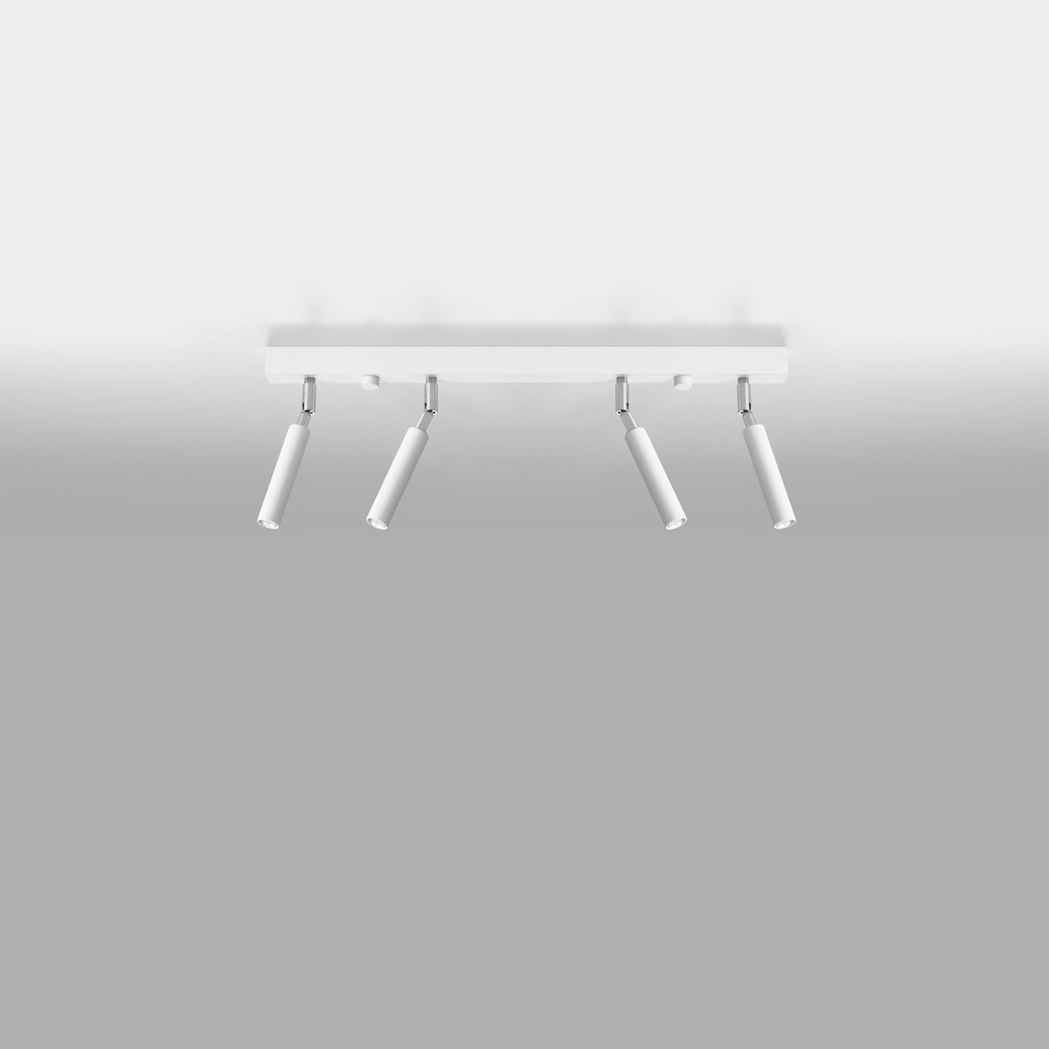 Plafonnier Eyetech 4 blanc, détail de la rotule chromée et du tube