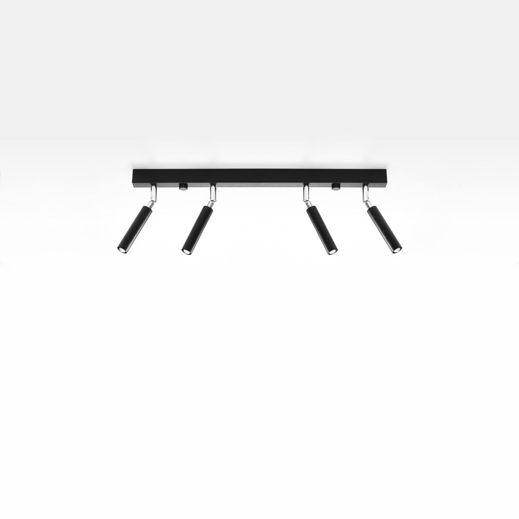 Plafonnier Eyetech 4 noir, détail de la rotule chromée et du tube