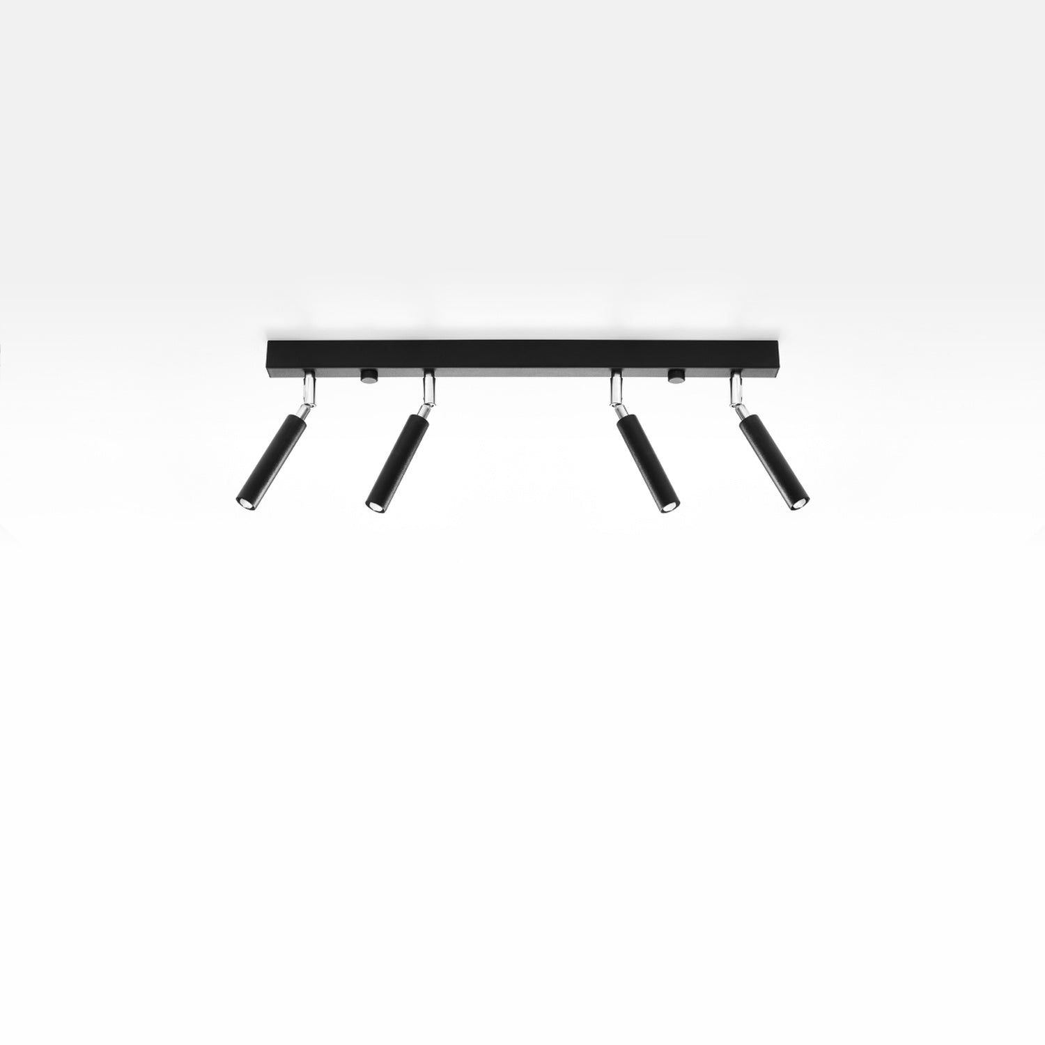 Plafonnier Eyetech 4 noir, détail de la rotule chromée et du tube