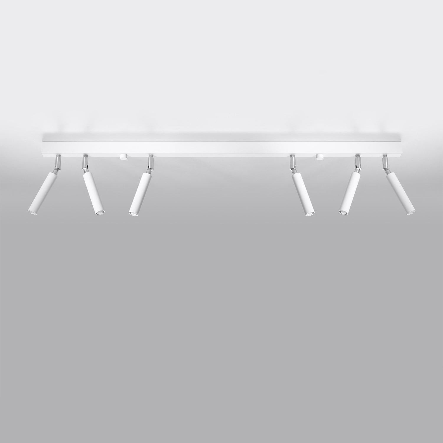 Plafonnier Eyetech 6 blanc, détail de la rotule chromée et du tube