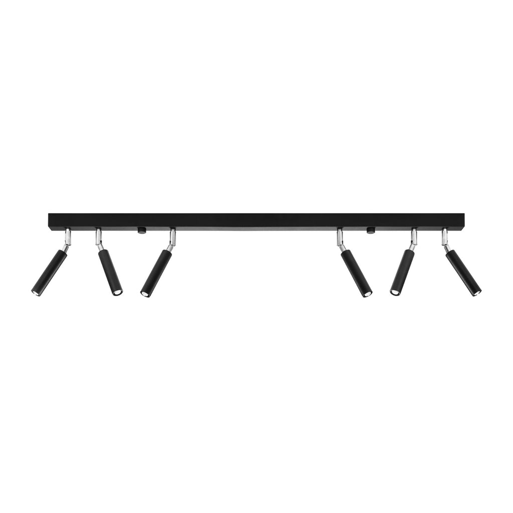 Plafonnier Eyetech 6 noir, spot orienté sur rotule chromée