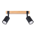 Plafonnier Fager 2 spots barre en bois de chêne et spots cylindriques orientables en acier noir