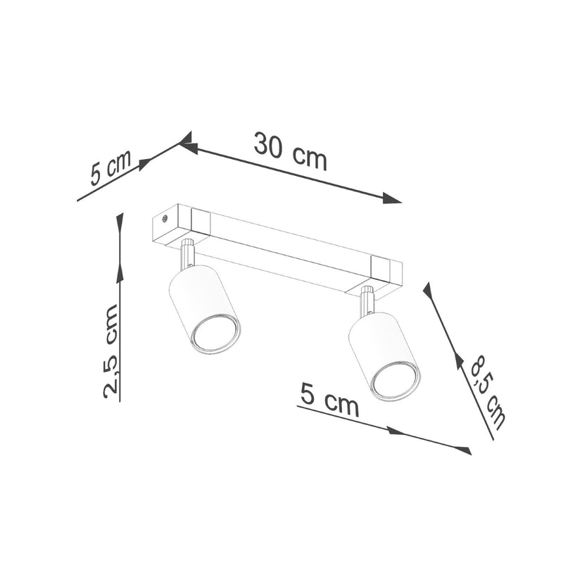 Dimensions Plafonnier Fager bois et acier noir 2 spots GU10
